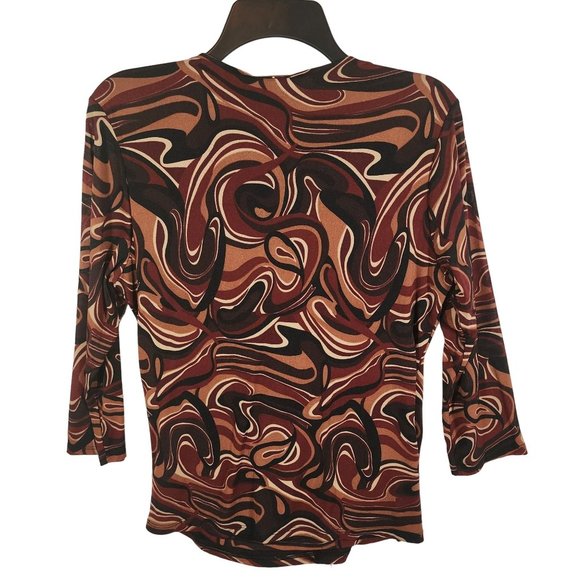 NWT I.N.C. Brown Black Rust Sexy Low V Neck Pull Over Blouse With Black Lining - Picture 6 of 7